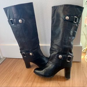 Coach Leather High Boot Heel Buckles Black 9.5